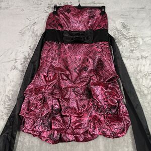 Vtg Ruby Rox Pink Black Paisley Bubble Hem Dress Size 9 Y2K Trashy Goth McBling